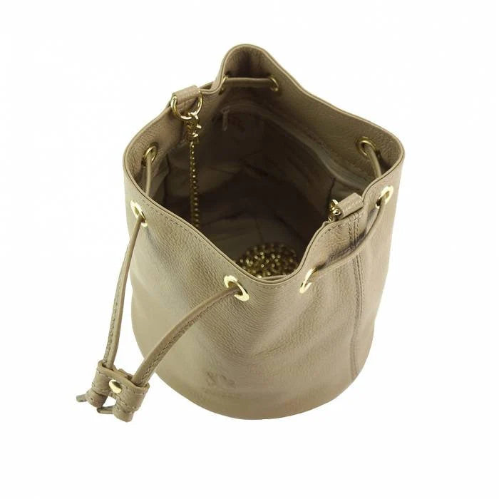 Italian Leather Taupe Bucket Crossbody