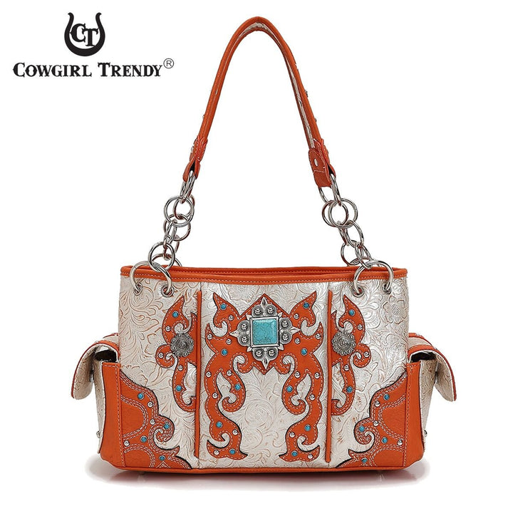 Cowgirl Concealed Carry Coral Scroll Shoulder Bag