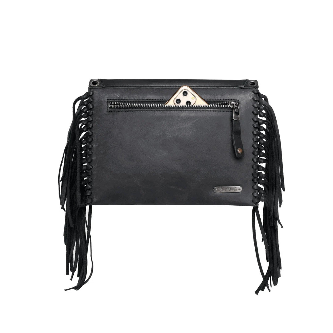 Western Tooled Leather Fringed Crossbody