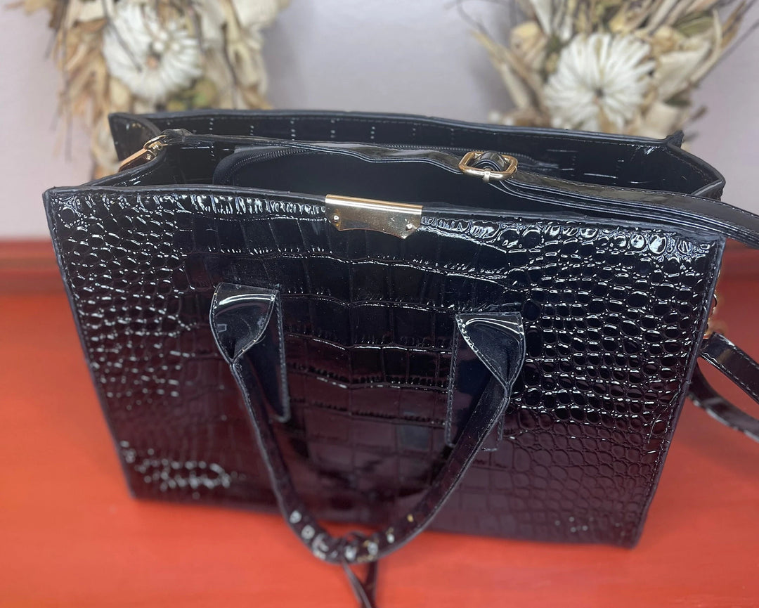 Classic Textured Black Handbag