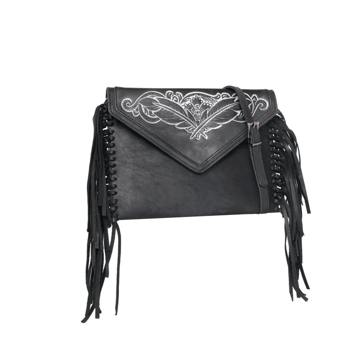 Western Tooled Leather Fringed Crossbody