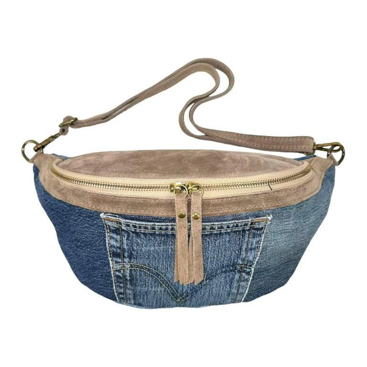 Italian Leather & Denim Sling Shoulder Bag