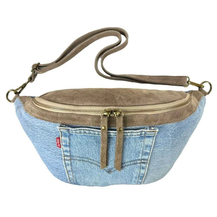 Italian Leather & Denim Sling Shoulder Bag