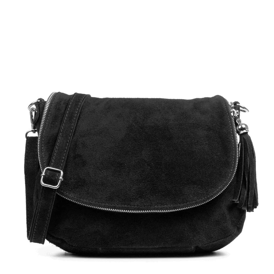 Italian Suede Leather Zippered Crossbody