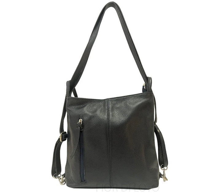 Italian Leather Convertible Black Shoulder Bag Backpack