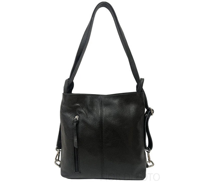 Italian Leather Convertible Black Shoulder Bag Backpack