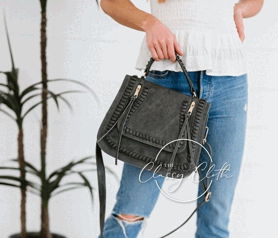 Modern Black Handbag with Crossbody Strap