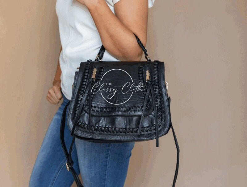 Modern Black Handbag with Crossbody Strap