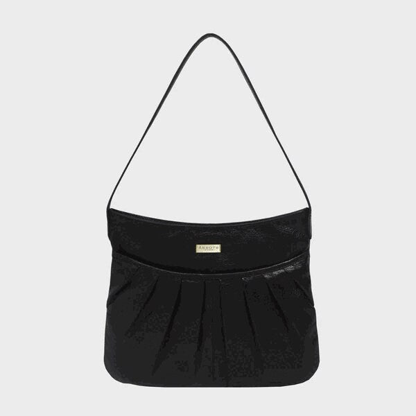 Full-Grain Leather Pleated Black Shoulder Bag