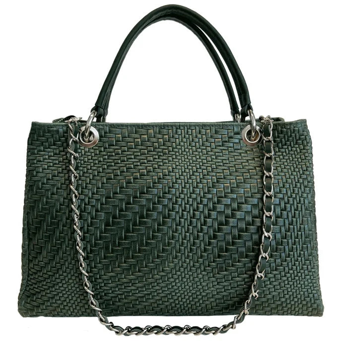 Italian Leather Woven Black Handbag