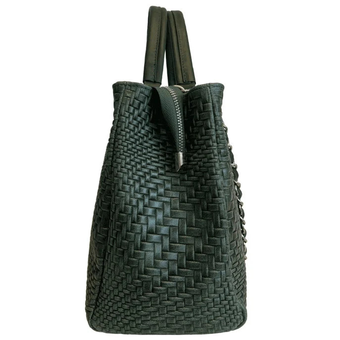 Italian Leather Woven Black Handbag