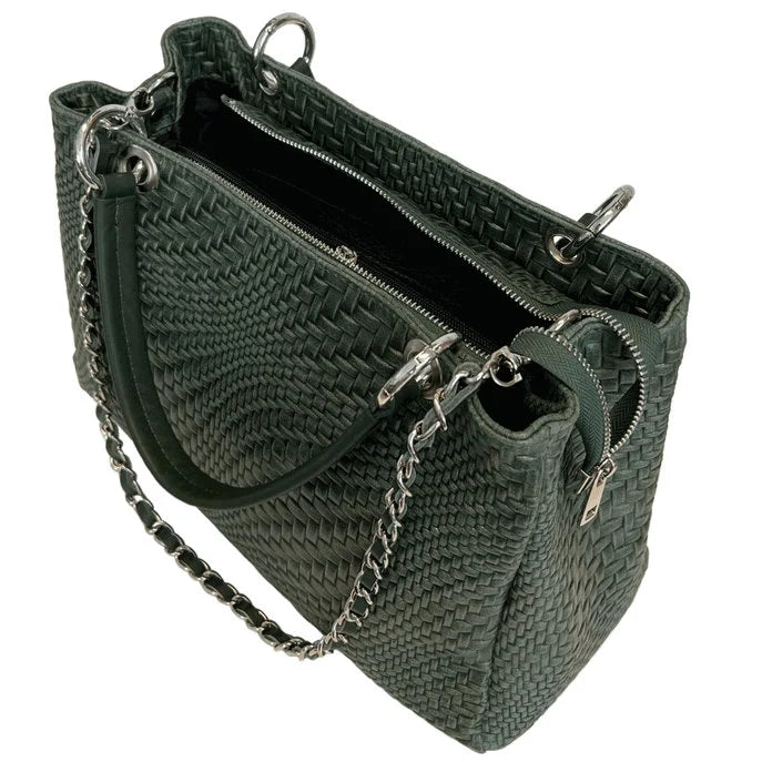 Italian Leather Woven Black Handbag