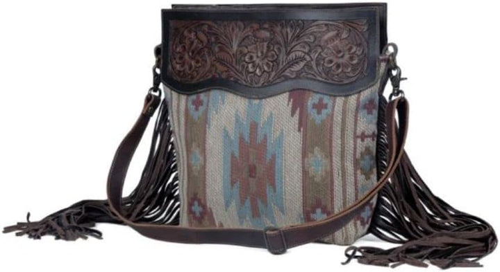 Mercury Tooled Leather Fringe Shoulder Bag