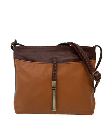 Italian Leather Crossbody Shoulder Bag-Bicolor Brown