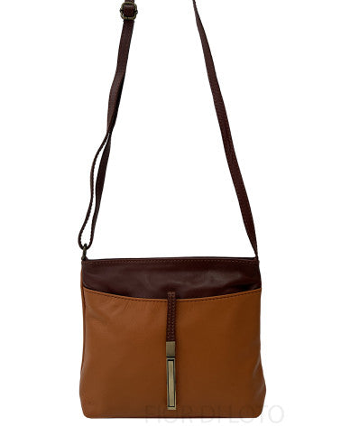 Italian Leather Crossbody Shoulder Bag-Bicolor Brown