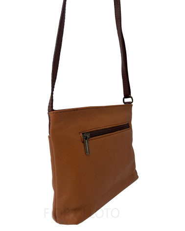 Italian Leather Crossbody Shoulder Bag-Bicolor Brown