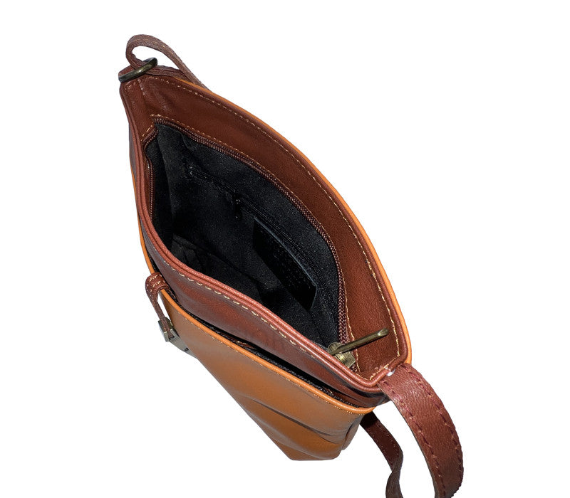 Italian Leather Crossbody Shoulder Bag-Bicolor Brown