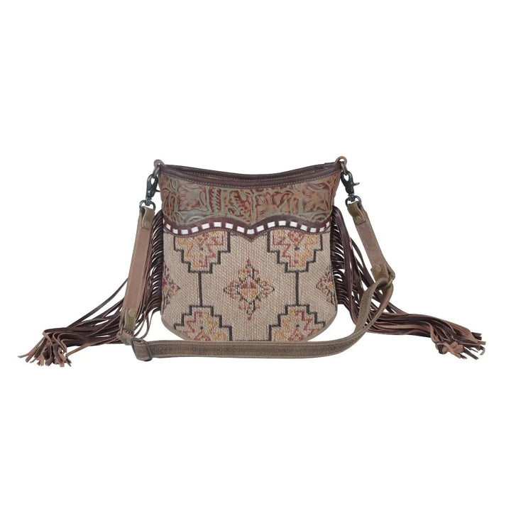 Misty Brown Leather & Canvas Crossbody