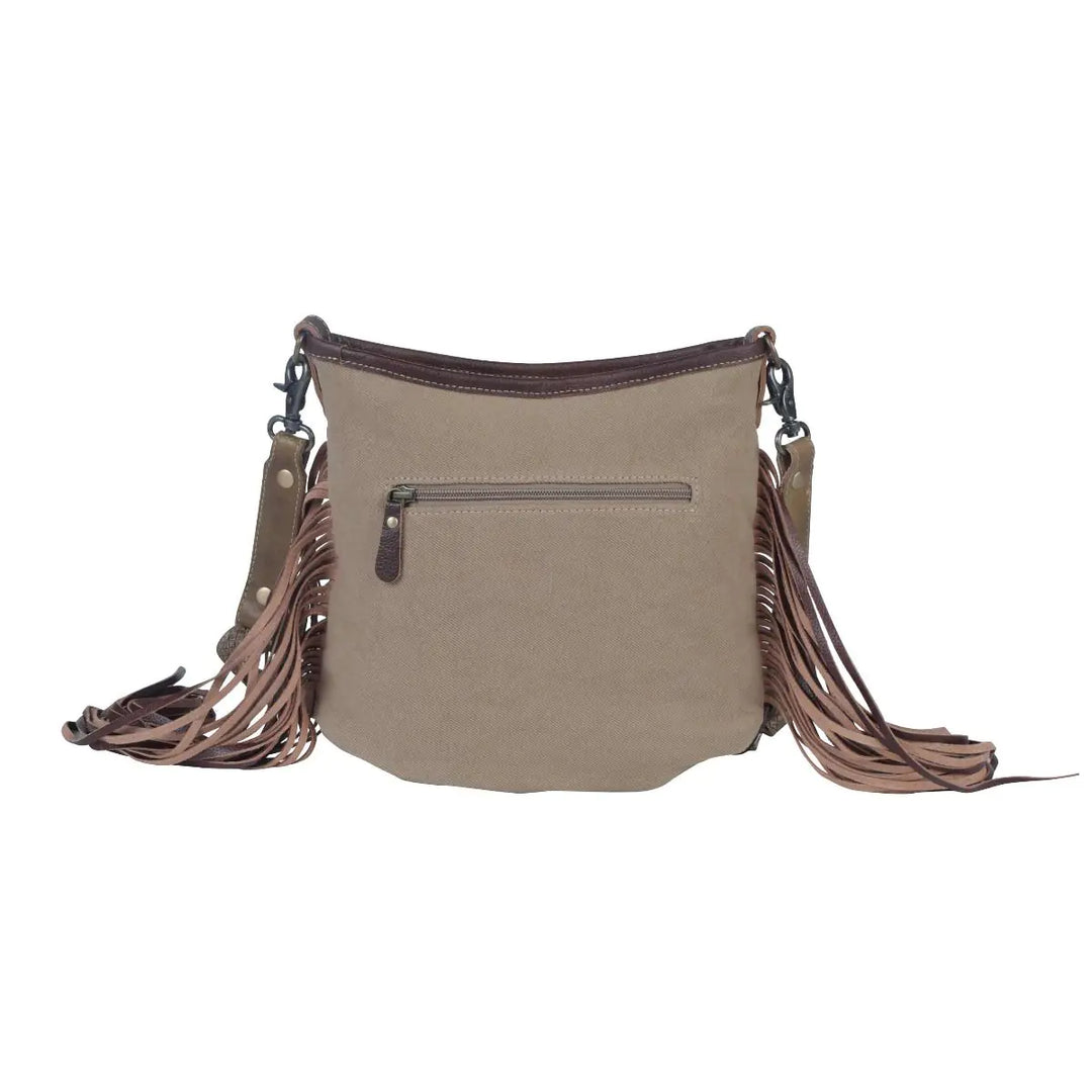 Misty Brown Leather & Canvas Crossbody