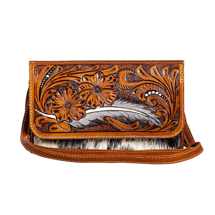 Myra Hand-Tooled Leather Shoulder Bag-Leather Crossbody Clutch