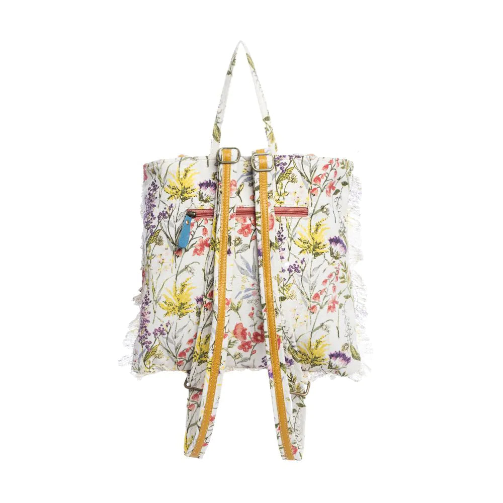 Floral Meadow Canvas & Leather Backpack