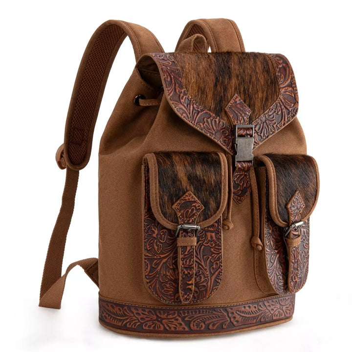 Trinity Ranch Hair On Cowhide Tooled Backpack