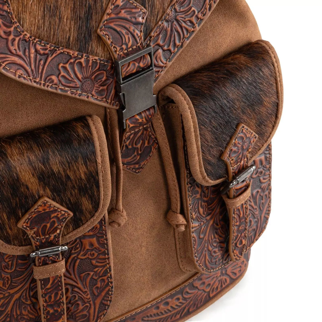 Trinity Ranch Hair On Cowhide Tooled Backpack