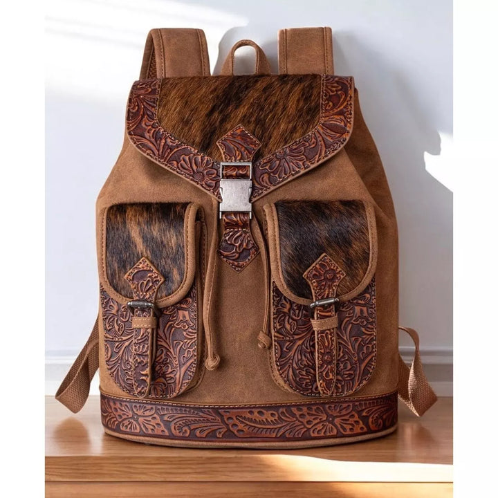 Trinity Ranch Hair On Cowhide Tooled Backpack