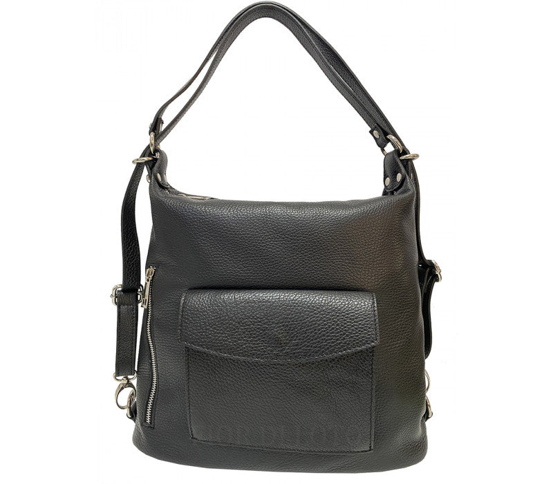 Italian Leather Convertible Backpack-Black Fior