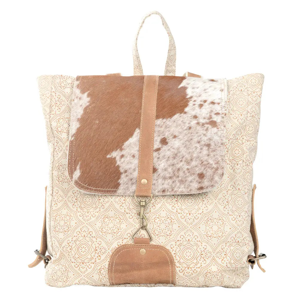 Cowhide Leather & Canvas Backpack - BELLISIMA HANDBAGS USA