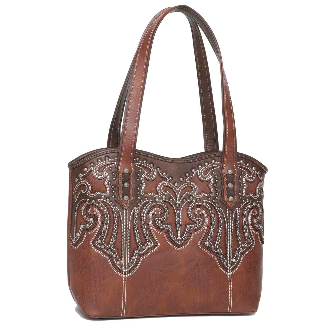 Leather Embroidered Tote - BELLISIMA HANDBAGS USA