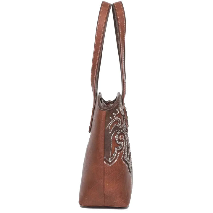 Leather Embroidered Tote - BELLISIMA HANDBAGS USA