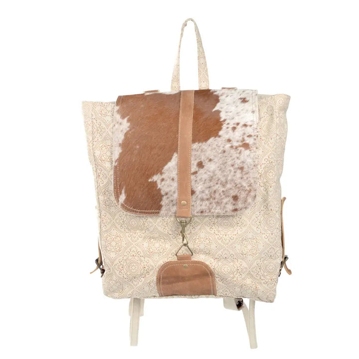 Cowhide Leather & Canvas Backpack - BELLISIMA HANDBAGS USA