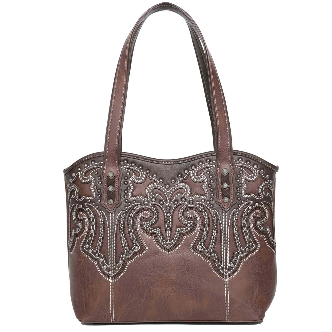 Leather Embroidered Tote - BELLISIMA HANDBAGS USA