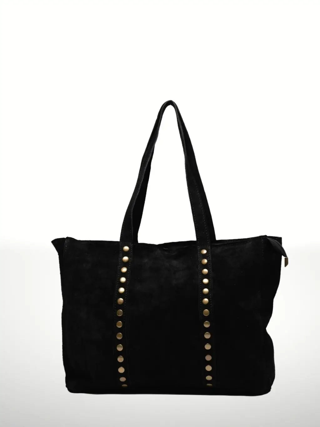 Front view of a handcrafted Italian artisan leather shoulder bag with a minimalist silhouette, made in Italy.