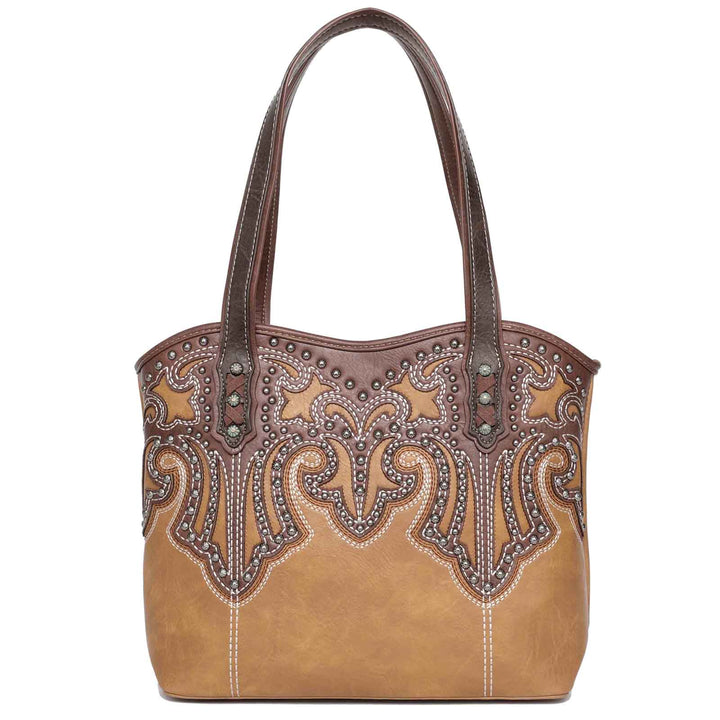 Leather Embroidered Tote - BELLISIMA HANDBAGS USA