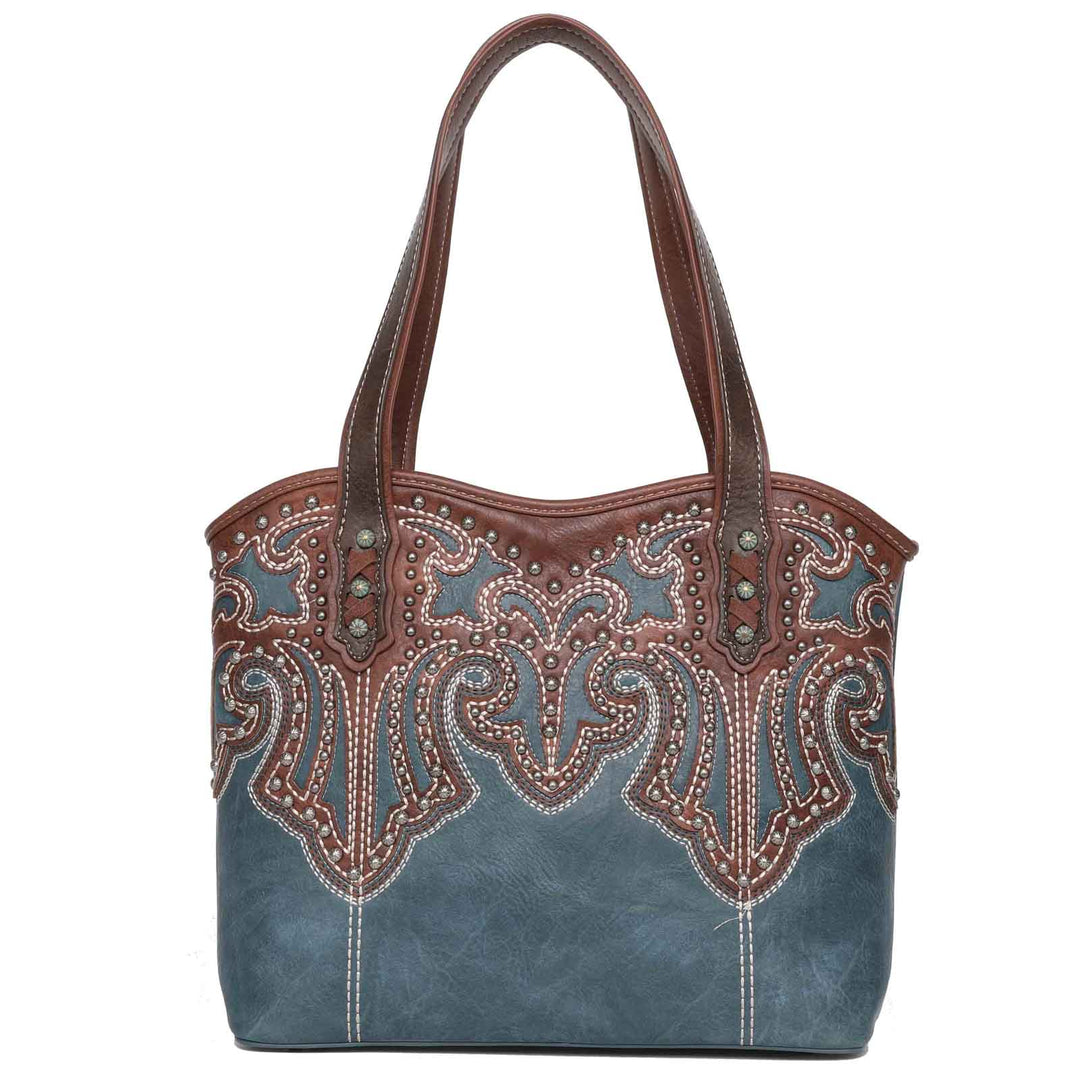 Leather Embroidered Tote - BELLISIMA HANDBAGS USA