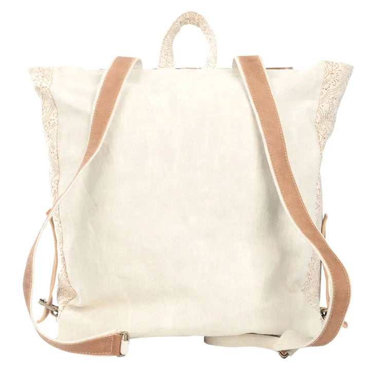 Cowhide Leather & Canvas Backpack - BELLISIMA HANDBAGS USA