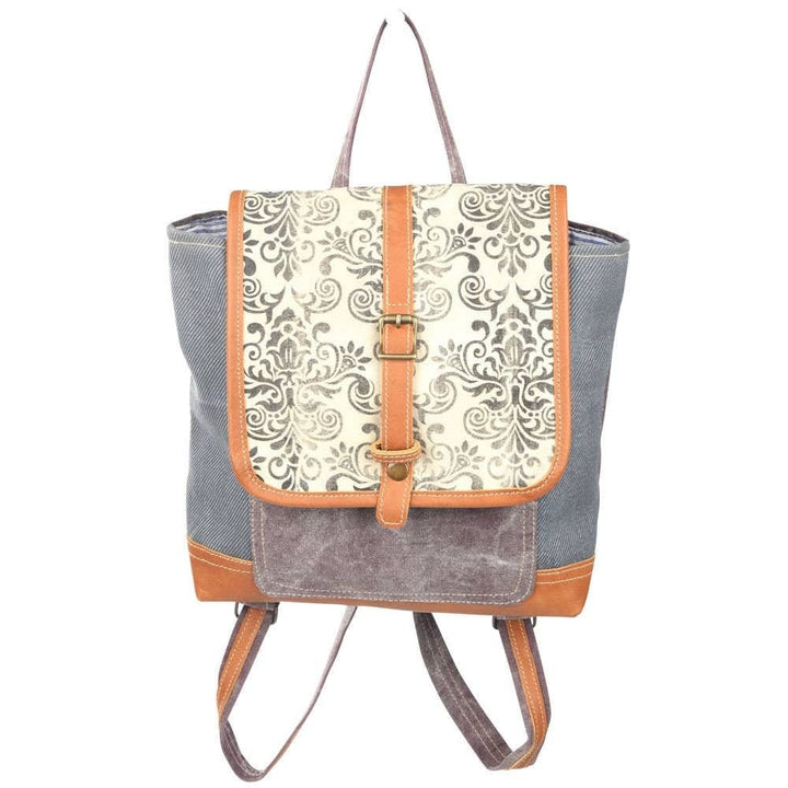 Canvas & Leather Floral Backpack - BELLISIMA HANDBAGS USA