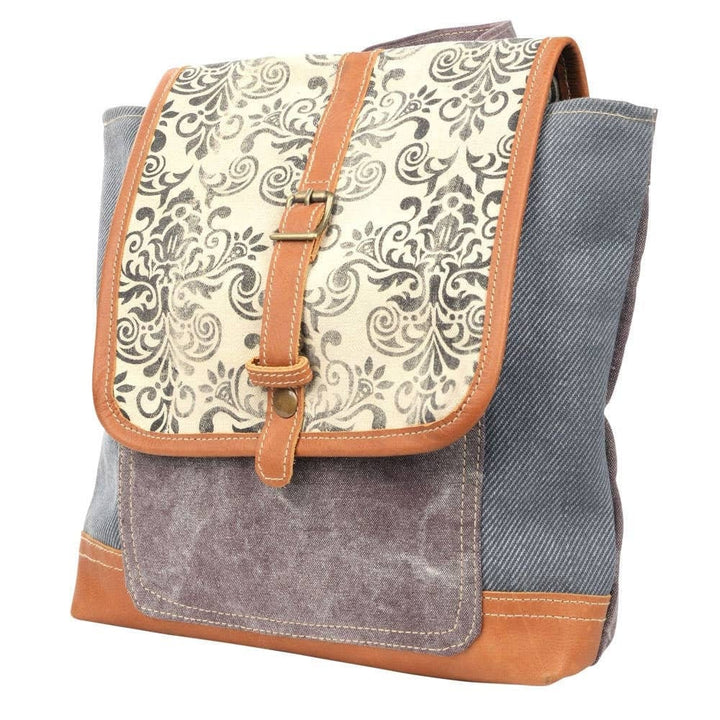 Canvas & Leather Floral Backpack - BELLISIMA HANDBAGS USA