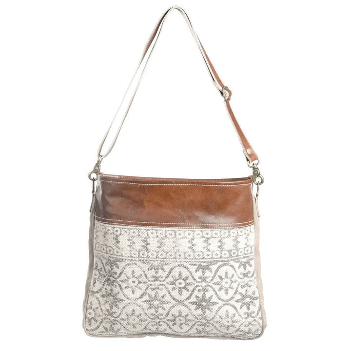 Canvas & Leather Crossbody-Tapestry Shoulder Bag - BELLISIMA HANDBAGS USA