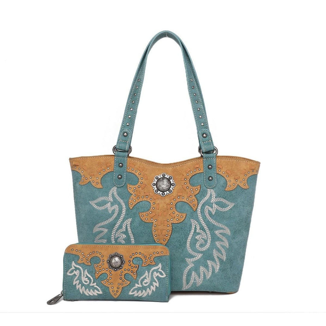 Embroidered Concealed Carry Shoulder Bag Tote - BELLISIMA HANDBAGS USA