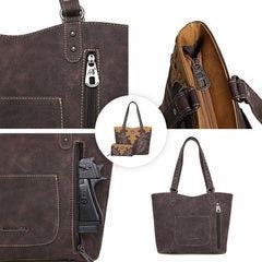 Embroidered Concealed Carry Shoulder Bag Tote - BELLISIMA HANDBAGS USA