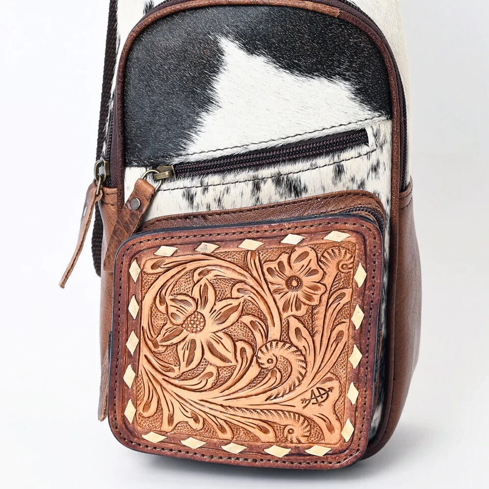 Ladies Tooled Leather Sling Bag