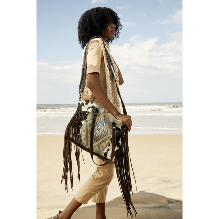 Canvas Leather Fringe Crossbody - BELLISIMA HANDBAGS USA