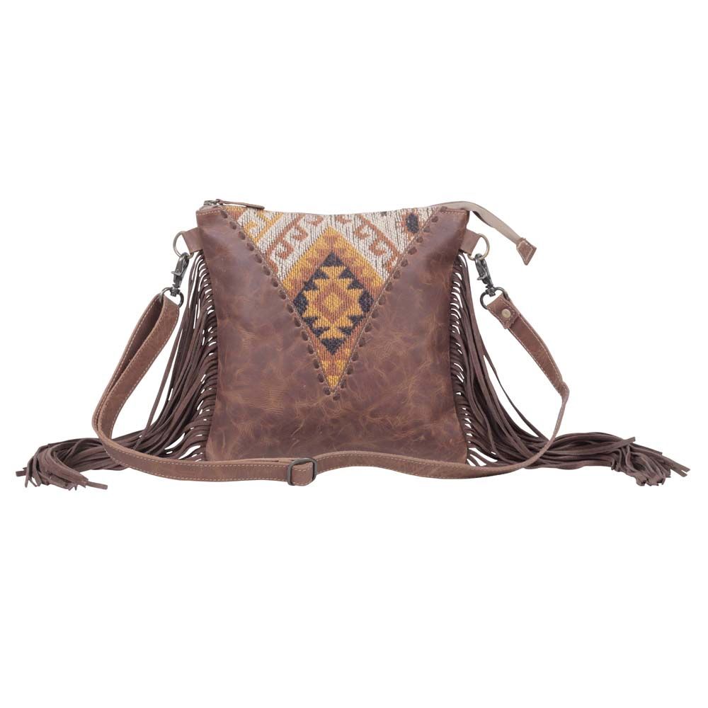 Hera Leather & Canvas Fringe Shoulder Bag - BELLISIMA HANDBAGS USA