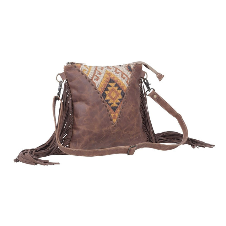 Hera Leather & Canvas Fringe Shoulder Bag - BELLISIMA HANDBAGS USA