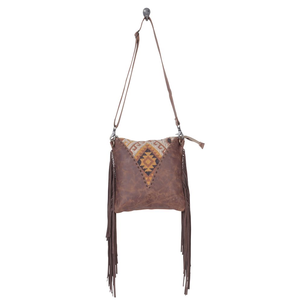 Hera Leather & Canvas Fringe Shoulder Bag - BELLISIMA HANDBAGS USA