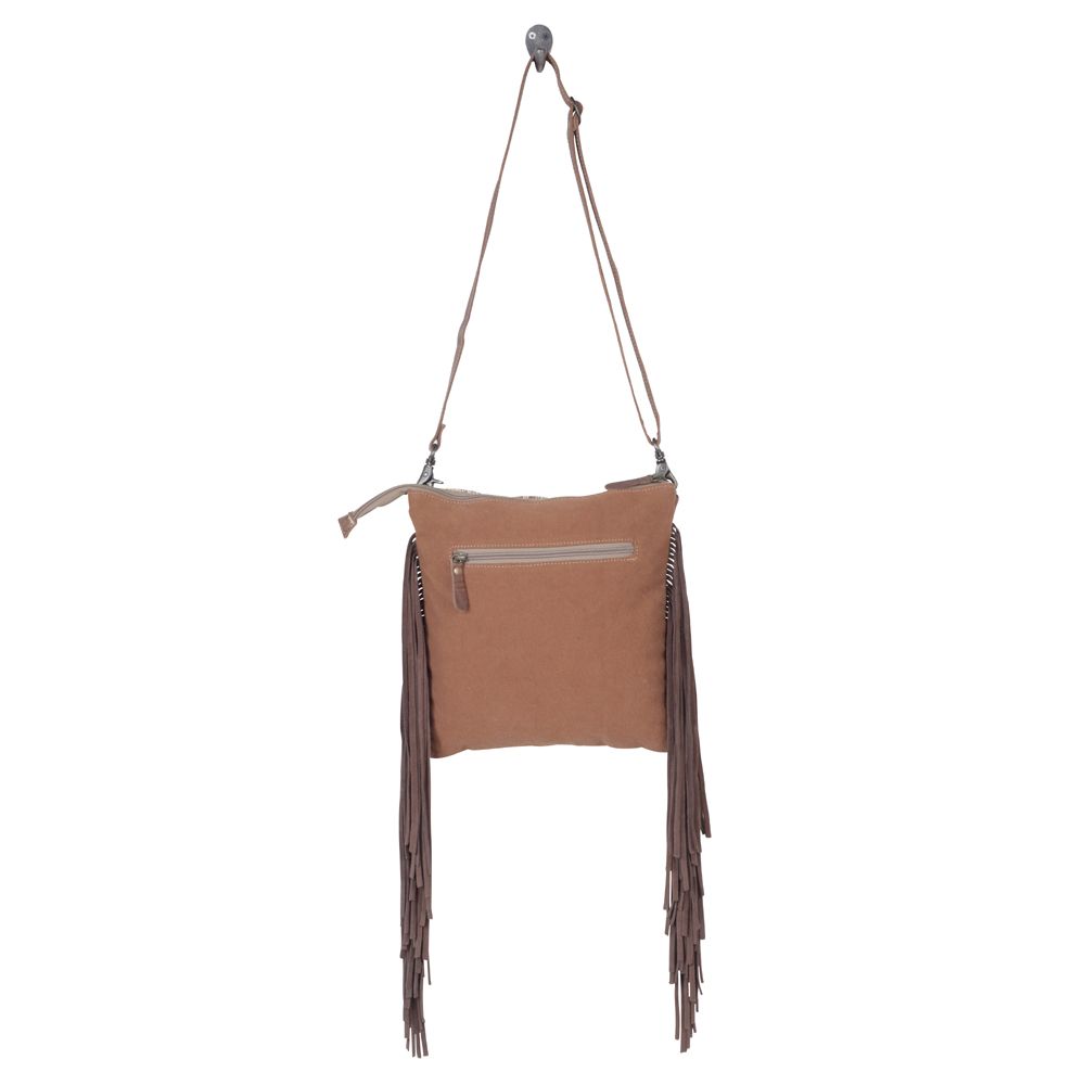 Hera Leather & Canvas Fringe Shoulder Bag - BELLISIMA HANDBAGS USA