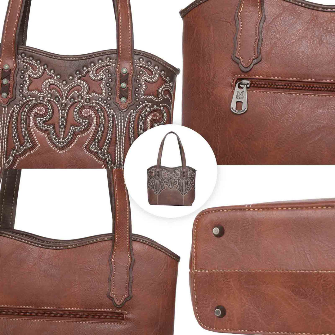 Leather Embroidered Tote - BELLISIMA HANDBAGS USA